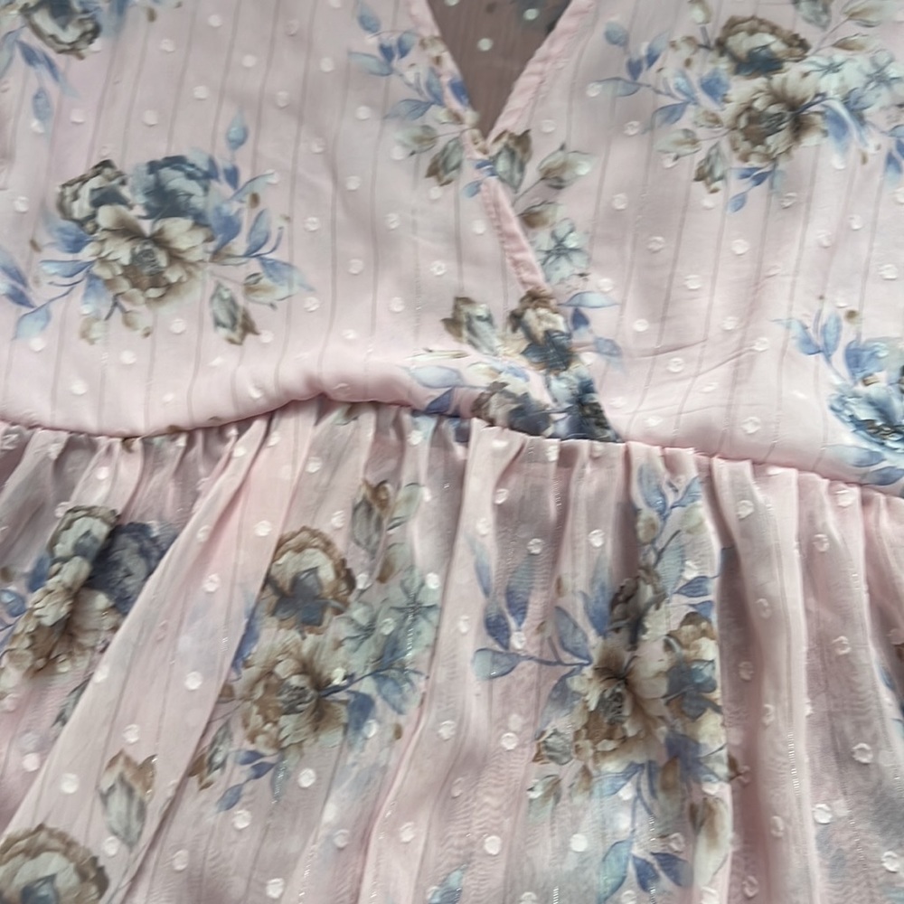 Lantern Sleeve Floral Print Semi Sheer Smock Top - Picture 8 of 14